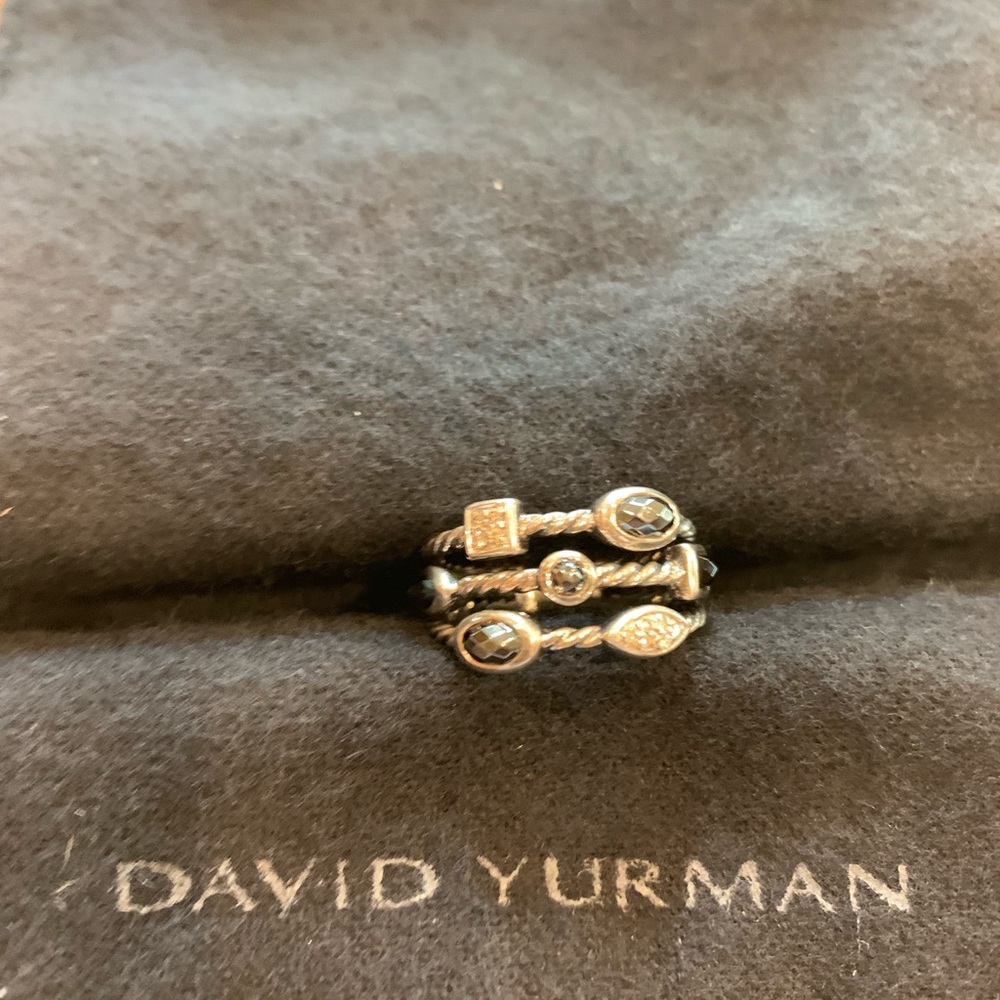 3 Row Confetti Ring Sterling, Diamond & Hematite